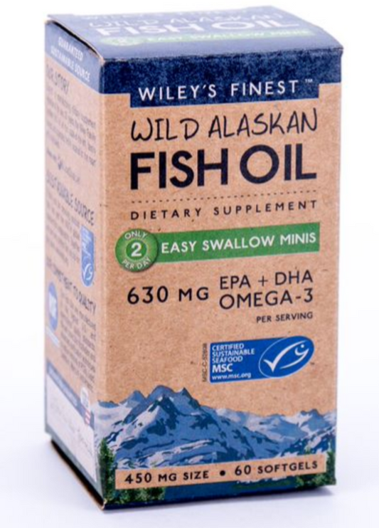 Wiley's Finest Wild Alaskan Fish Oil Easy Swallow Minis 630mg Omega 3 - 60 capsules